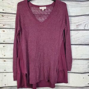 Knox Rose Women's L Purple Textured Tiered Back Pullover Tunic Sweater Long Slee